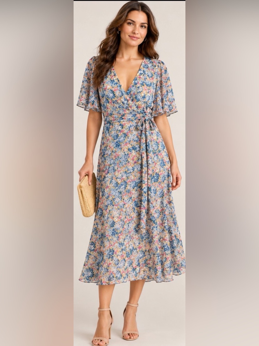 Lauren Ralph Lauren Blue Multi Floral Wrap Maxi Dress